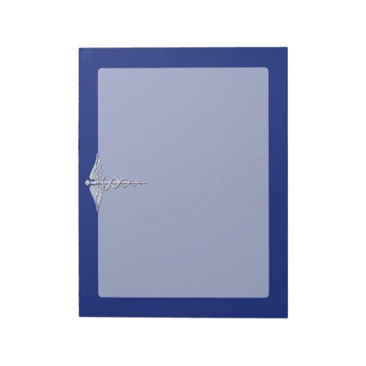 Silver Chrome Caduceus Medical Symbool op Navy Blu Notitieblok (Linkerzijde)