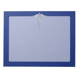 Silver Chrome Caduceus Medical Symbool op Navy Blu Notitieblok