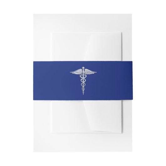 Silver Chrome Caduceus Medical Symbool op Navy Blu Uitnodigingen Wikkel (Voorkant Voorbeeld)