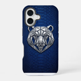 Silver Chrome Geometric Bear Blue Python iPhone 16 Hoesje