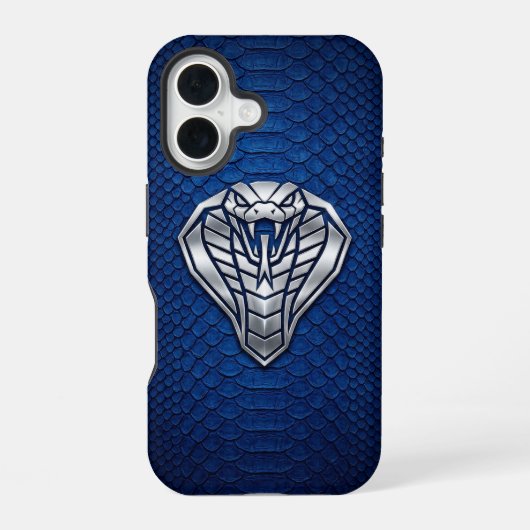 Silver Chrome Geometric Cobra Blue Python iPhone 16 Hoesje (Achterkant)