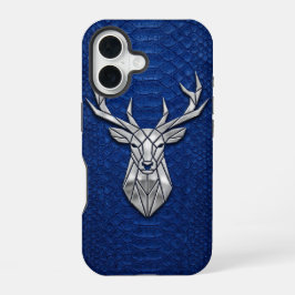 Silver Chrome Geometric Deer Blue Python iPhone 16 Hoesje