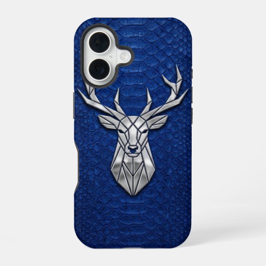 Silver Chrome Geometric Deer Blue Python iPhone 16 Hoesje (Achterkant)
