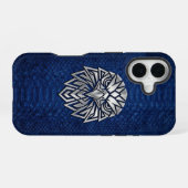 Silver Chrome Geometric Eagle Blue Python iPhone 16 Hoesje (Achterkant horizontaal)