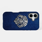 Silver Chrome Geometric Eagle Head Blue Python  iPhone 16 Hoesje (Achterkant horizontaal)
