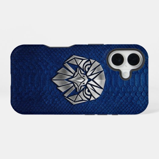 Silver Chrome Geometric Eagle Head Blue Python  iPhone 16 Hoesje (Achterkant horizontaal)