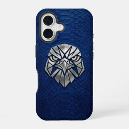 Silver Chrome Geometric Eagle Head Blue Python  iPhone 16 Hoesje