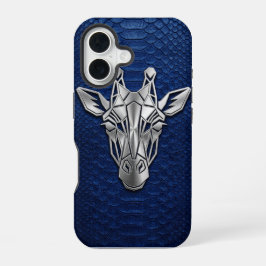 Silver Chrome Geometric Giraffe Blue Python iPhone 16 Hoesje