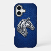 Silver Chrome Geometric Horse Blue Python iPhone 16 Hoesje (Achterkant)