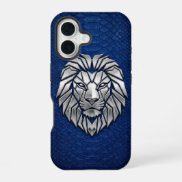 Silver Chrome Geometric Lion Blue Python iPhone 16 Hoesje