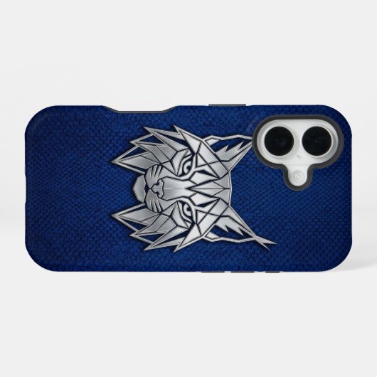 Silver Chrome Geometric Lynx Blue Python iPhone 16 Hoesje (Achterkant horizontaal)