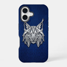 Silver Chrome Geometric Lynx Blue Python iPhone 16 Hoesje