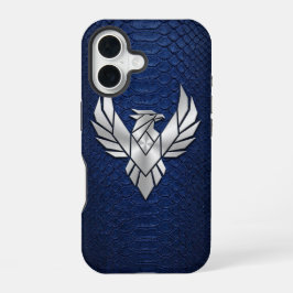 Silver Chrome Geometric Phoenix Blue Python iPhone 16 Hoesje