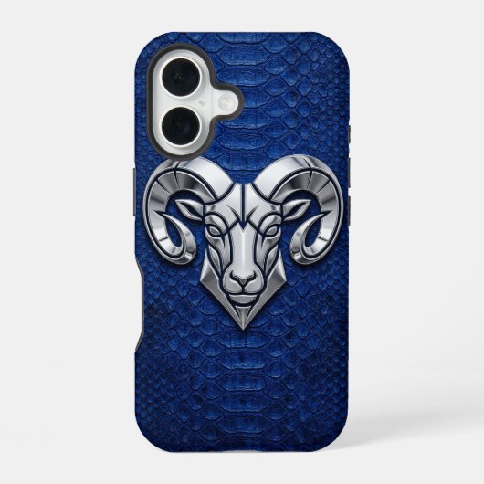 Silver Chrome Geometric Ram Blue Python iPhone 16 Hoesje (Achterkant)