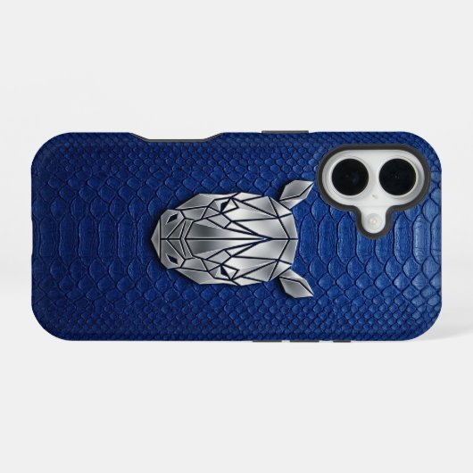 Silver Chrome Geometric Rhino Blue Python iPhone 16 Hoesje (Achterkant horizontaal)