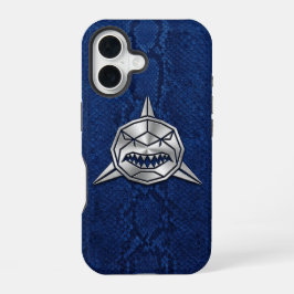 Silver Chrome Geometric Shark Blue Python iPhone 16 Hoesje