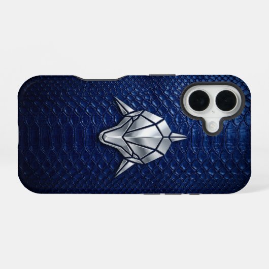 Silver Chrome Geometric Shark Blue Python iPhone 16 Hoesje (Achterkant horizontaal)
