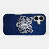 Silver Chrome Geometric Tiger Blue Python iPhone  16 Hoesje (Achterkant horizontaal)