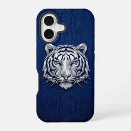 Silver Chrome Geometric Tiger Blue Python iPhone  16 Hoesje