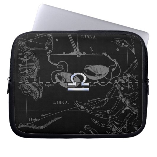 Silver Chrome Libra Zodiac Sign on Hevelius Laptop Sleeve (Voorkant)