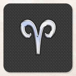 Silver Chrome like Aries Zodiac Sign Kartonnen Onderzetters