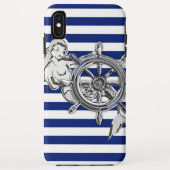 Silver Chrome like Mermaid on Nautical Stripes Case-Mate iPhone Case (Achterkant)
