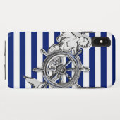 Silver Chrome like Mermaid on Nautical Stripes Case-Mate iPhone Case (Achterkant (horizontaal))