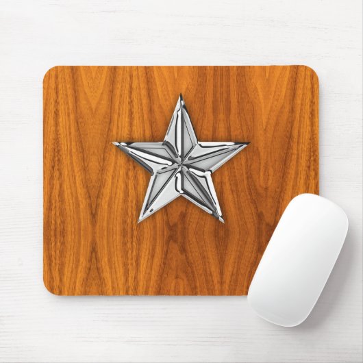 Silver Chrome like Nautical Star op Teak Veneer Muismat (Met muis)