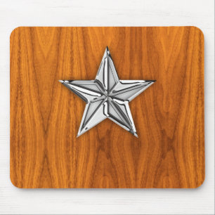 Silver Chrome like Nautical Star op Teak Veneer Muismat