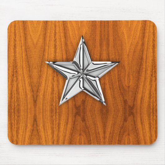 Silver Chrome like Nautical Star op Teak Veneer Muismat (Voorkant)