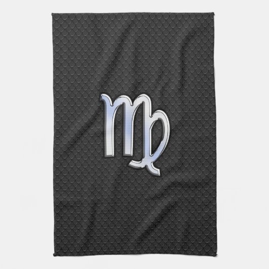 Silver Chrome Virgo Zodiab Sign on slangenhuid Theedoek (Verticaal)