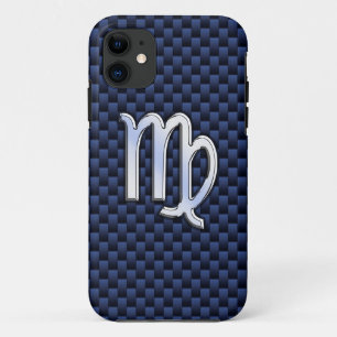 Silver Chrome Virgo Zodiac Sign on Navy Blue Decor Case-Mate iPhone Case