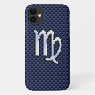 Silver Chrome Virgo Zodiac Sign on Navy Blue Decor Case-Mate iPhone Case