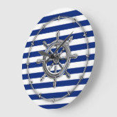 Silver Chrome Wheel op Nautical Stripes Grote Klok (Hoek)