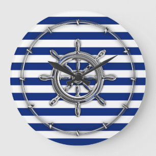 Silver Chrome Wheel op Nautical Stripes Grote Klok