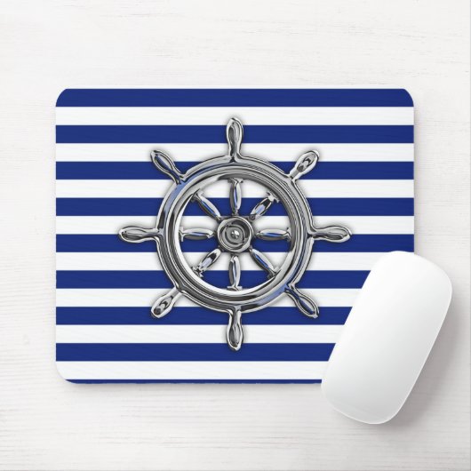 Silver Chrome Wheel op Nautical Stripes Muismat (Met muis)