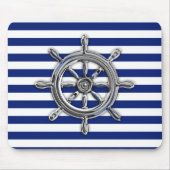 Silver Chrome Wheel op Nautical Stripes Muismat (Voorkant)