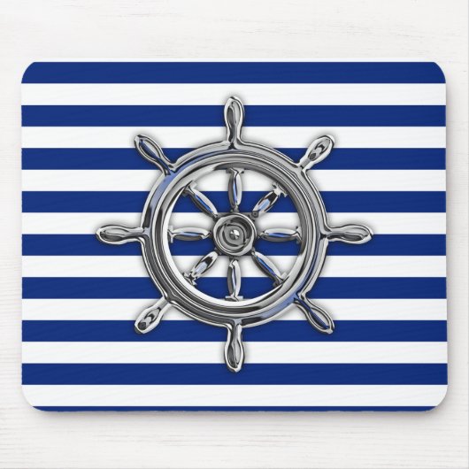 Silver Chrome Wheel op Nautical Stripes Muismat (Voorkant)