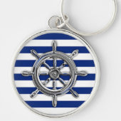 Silver Chrome Wheel op Nautical Stripes Sleutelhanger (Voorkant)