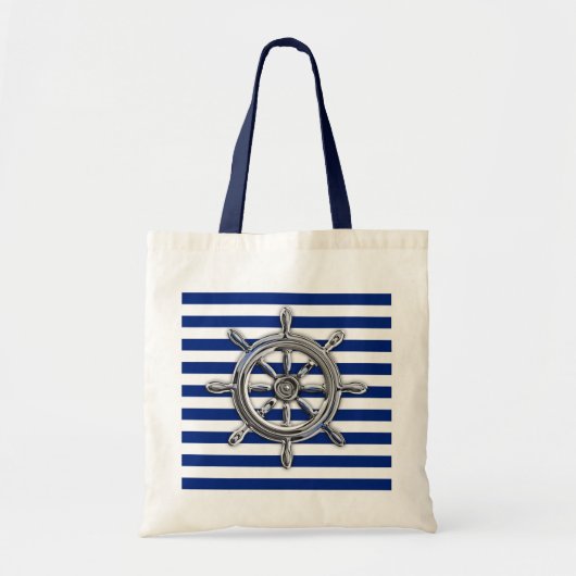 Silver Chrome Wheel op Nautical Stripes Tote Bag (Voorkant)