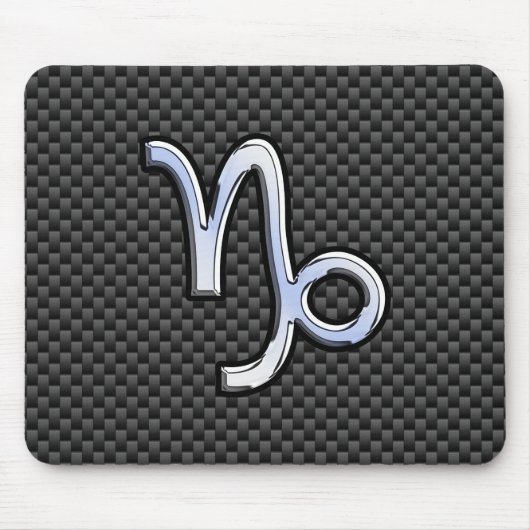 Silver Chrome zoals Capricorn Symbol Carbon Fibre Muismat (Voorkant)