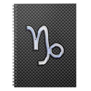 Silver Chrome zoals Capricorn Symbol Carbon Fibre Notitieboek