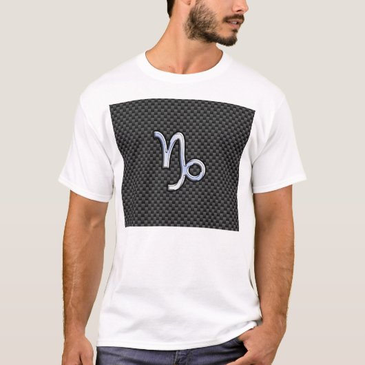 Silver Chrome zoals Capricorn Symbol Carbon Fibre T-shirt (Voorkant)