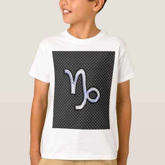 Silver Chrome zoals Capricorn Symbol Carbon Fibre T-shirt (Voorkant)