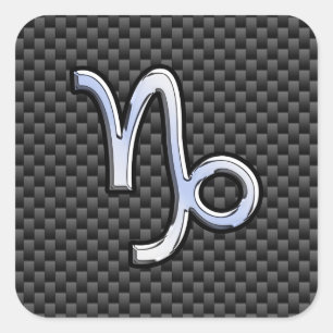 Silver Chrome zoals Capricorn Symbol Carbon Fibre Vierkante Sticker