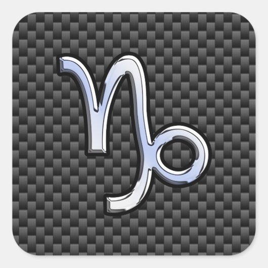 Silver Chrome zoals Capricorn Symbol Carbon Fibre Vierkante Sticker (Voorkant)