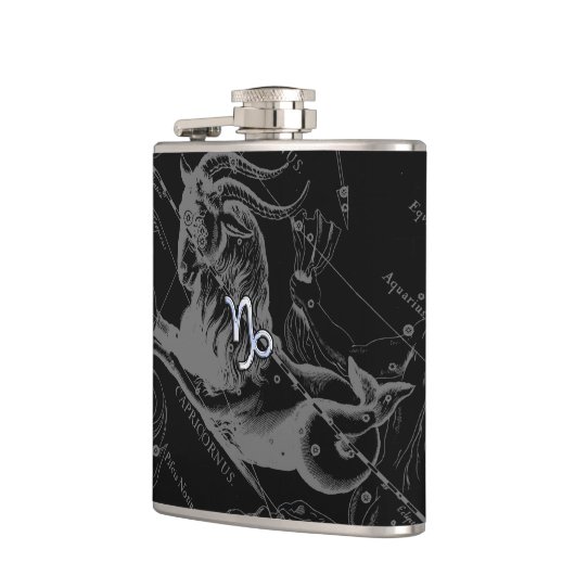 Silver Chrome zoals Capricorn Zodiac Sign Hevelius Heupfles (Links)