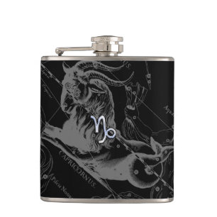 Silver Chrome zoals Capricorn Zodiac Sign Hevelius Heupfles