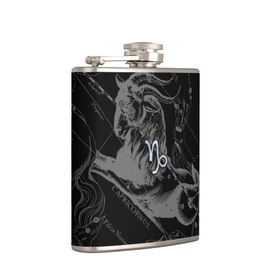 Silver Chrome zoals Capricorn Zodiac Sign Hevelius Heupfles (Rechts)