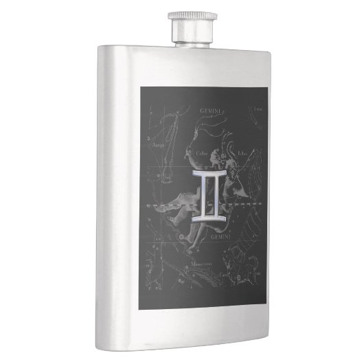 Silver Chrome zoals Gemini Zodiac Sign on Hevelius Heupfles (Rechts)